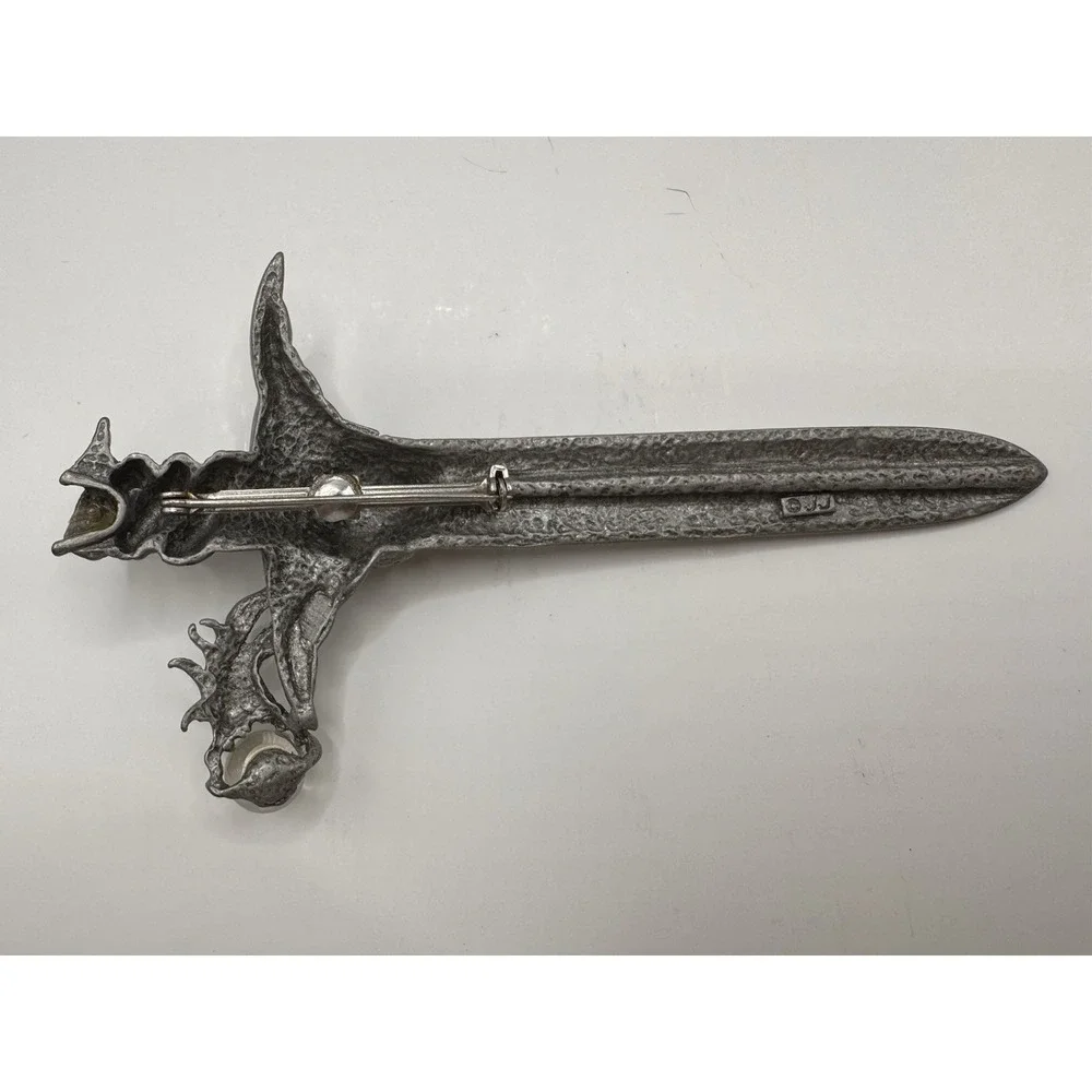 Dragon Sword Pewter Pin Medieval Gothic Vintage JJ Jonette‎ Fantasy